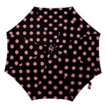 Polka Dots - Flamingo Pink on Black Hook Handle Umbrella (Large)