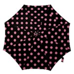 Polka Dots - Flamingo Pink on Black Hook Handle Umbrella (Small)