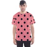 Polka Dots - Black on Coral Pink Men s Sport Mesh Tee