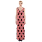 Polka Dots - Black on Coral Pink Maxi Thigh Split Dress