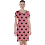 Polka Dots - Black on Coral Pink Short Sleeve Nightdress