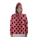 Polka Dots - Black on Coral Pink Hooded Wind Breaker (Women)