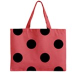 Polka Dots - Black on Coral Pink Zipper Mini Tote Bag