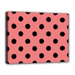 Polka Dots - Black on Coral Pink Canvas 14  x 11  (Stretched)