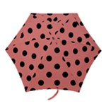Polka Dots - Black on Coral Pink Mini Umbrella