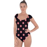 Polka Dots - Coral Pink on Black Short Sleeve Leotard (Ladies)