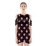 Polka Dots - Coral Pink on Black Women s Cutout Shoulder Dress