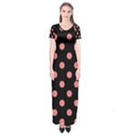 Polka Dots - Coral Pink on Black Short Sleeve Maxi Dress
