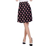 Polka Dots - Coral Pink on Black A-Line Skirt