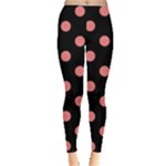 Polka Dots - Coral Pink on Black Women s Leggings