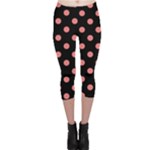 Polka Dots - Coral Pink on Black Capri Leggings
