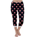 Polka Dots - Coral Pink on Black Capri Winter Leggings