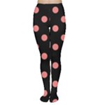Polka Dots - Coral Pink on Black Women s Tights