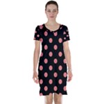 Polka Dots - Coral Pink on Black Short Sleeve Nightdress