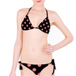 Polka Dots - Coral Pink on Black Bikini Set