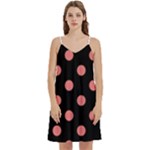 Polka Dots - Coral Pink on Black Women s Reversible Sports Bra with Border