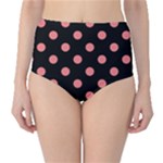 Polka Dots - Coral Pink on Black High-Waist Bikini Bottoms