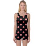 Polka Dots - Coral Pink on Black One Piece Boyleg Swimsuit