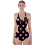 Polka Dots - Coral Pink on Black Cut-Out One Piece Swimsuit