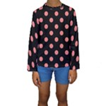 Polka Dots - Coral Pink on Black Kid s Long Sleeve Swimwear