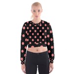 Polka Dots - Coral Pink on Black Women s Cropped Sweatshirt