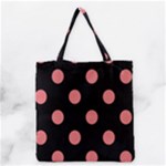Polka Dots - Coral Pink on Black Grocery Tote Bag
