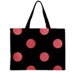 Polka Dots - Coral Pink on Black Zipper Mini Tote Bag