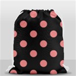 Polka Dots - Coral Pink on Black Drawstring Bag (Small)