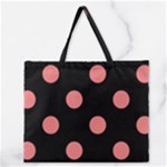 Polka Dots - Coral Pink on Black Zipper Large Tote Bag