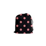 Polka Dots - Coral Pink on Black Drawstring Pouch (XS)