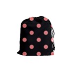 Polka Dots - Coral Pink on Black Drawstring Pouch (M)