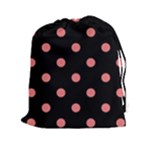 Polka Dots - Coral Pink on Black Drawstring Pouch (XXl)