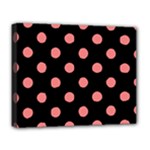 Polka Dots - Coral Pink on Black Deluxe Canvas 20  x 16  (Stretched)