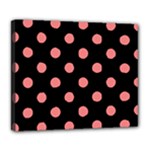Polka Dots - Coral Pink on Black Deluxe Canvas 24  x 20  (Stretched)