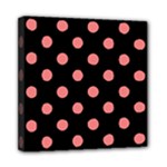Polka Dots - Coral Pink on Black Mini Canvas 8  x 8  (Stretched)