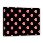Polka Dots - Coral Pink on Black Canvas 16  x 12  (Stretched)