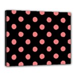Polka Dots - Coral Pink on Black Canvas 20  x 16  (Stretched)