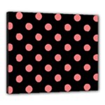 Polka Dots - Coral Pink on Black Canvas 24  x 20  (Stretched)