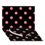 Polka Dots - Coral Pink on Black Heart Bottom 3D Greeting Card (7x5)