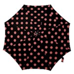 Polka Dots - Coral Pink on Black Hook Handle Umbrella (Medium)