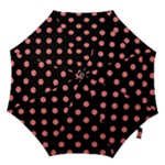 Polka Dots - Coral Pink on Black Hook Handle Umbrella (Large)