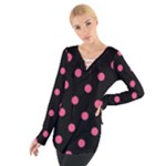 Polka Dots - Dark Pink on Black Women s Tie Up Tee