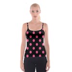 Polka Dots - Dark Pink on Black Spaghetti Strap Top