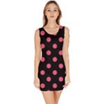 Polka Dots - Dark Pink on Black Bodycon Dress