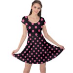 Polka Dots - Dark Pink on Black Cap Sleeve Dress