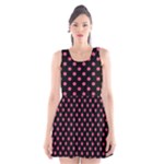 Polka Dots - Dark Pink on Black Scoop Neck Skater Dress