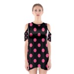Polka Dots - Dark Pink on Black Women s Cutout Shoulder Dress