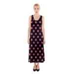 Polka Dots - Dark Pink on Black Full Print Maxi Dress
