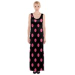 Polka Dots - Dark Pink on Black Maxi Thigh Split Dress