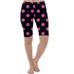 Polka Dots - Dark Pink on Black Cropped Leggings